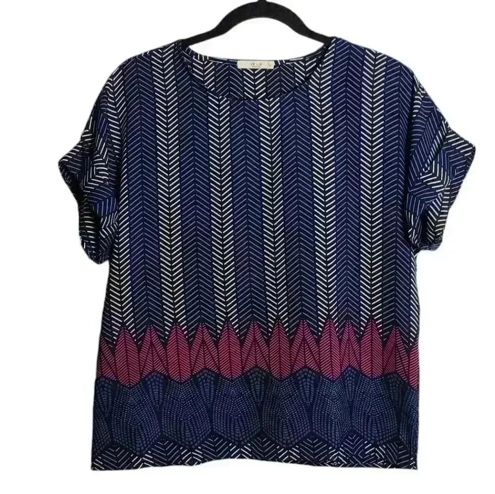 LE LIS Cuff Sleeved Crew Neck Blouse Lightweight Tee Size Small